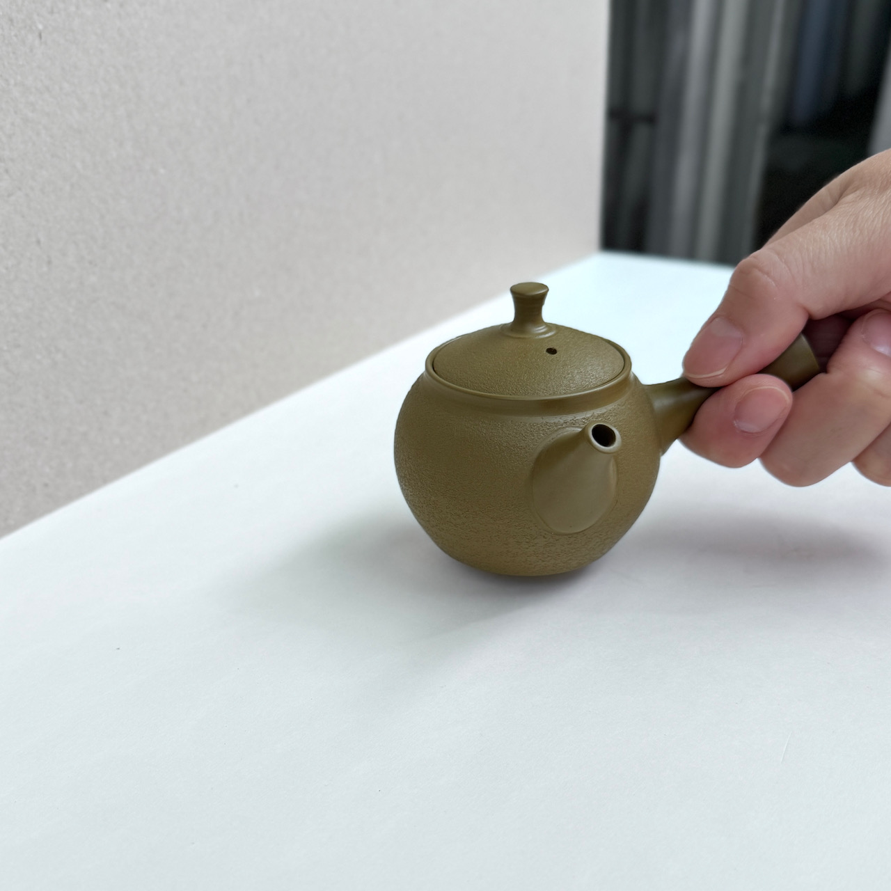 常滑燒＿春山窯＿橫手小急須茶壺＿綠泥