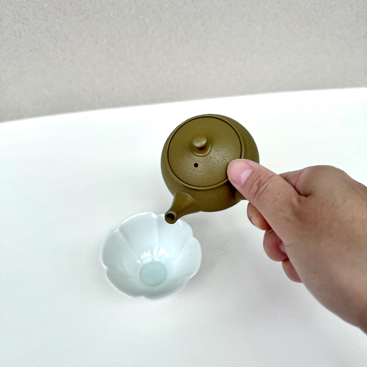 常滑燒＿春山窯＿橫手小急須茶壺＿綠泥