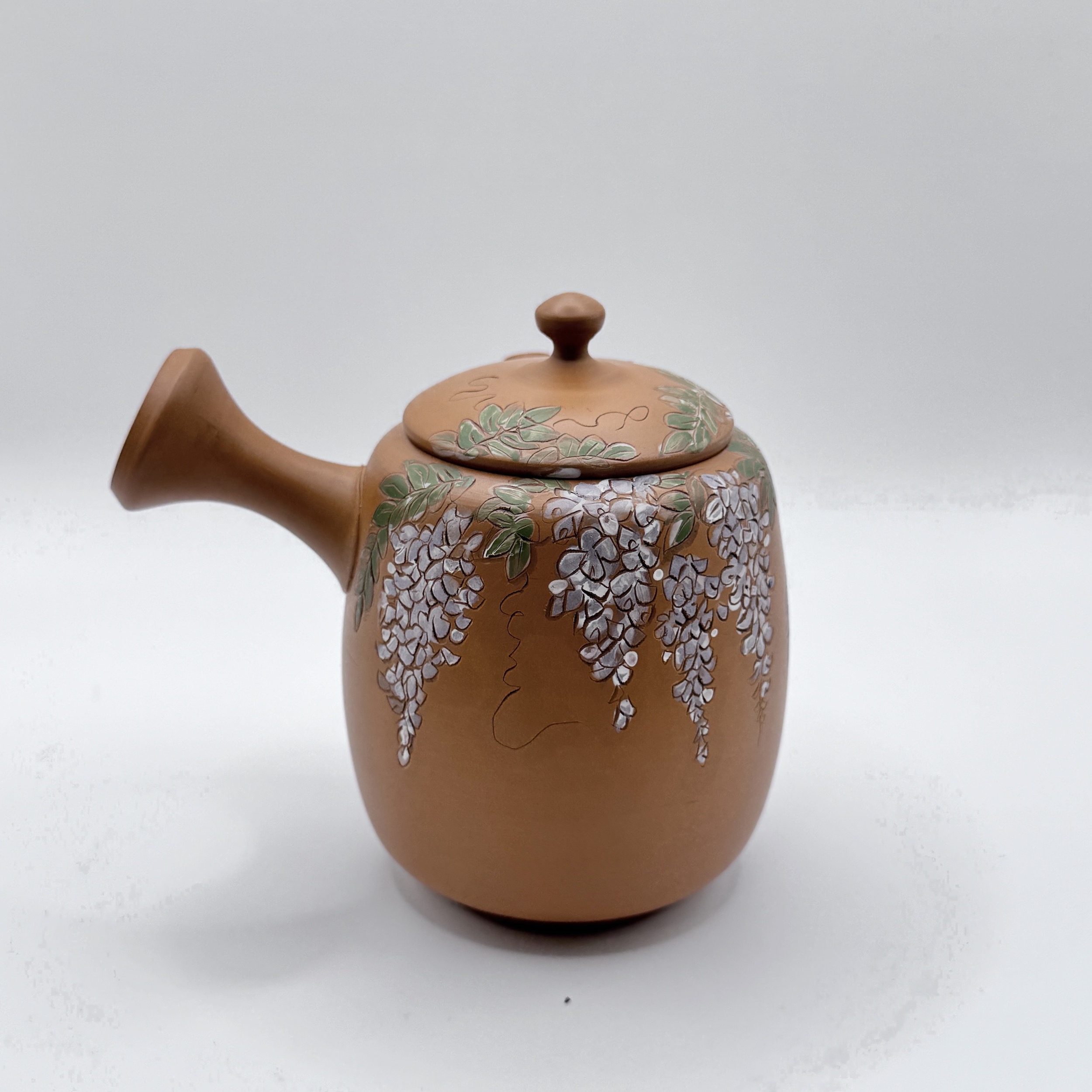 IMG_5677 常滑燒_本朱泥 急須茶壺_紫藤花繪_義翠窯